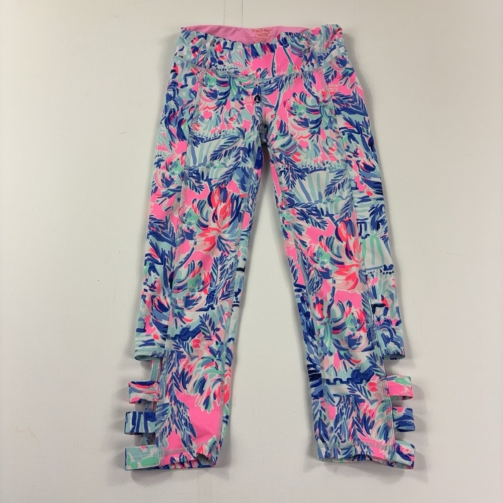 Lilly Pulitzer Luxletic Leggings Womens XS Multicolor Floral Capri Cutout Yoga